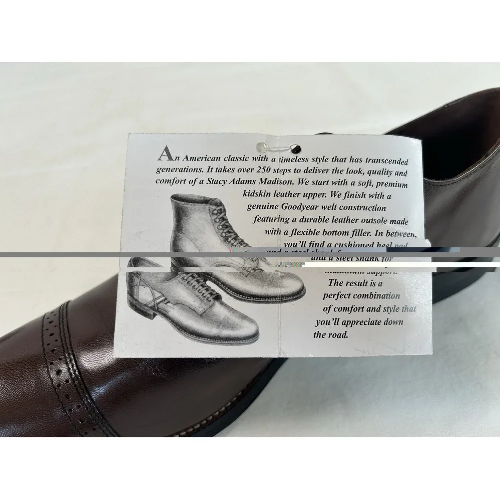 NWOB Stacy Adams Classic Madison Brown Leather Cap Toe Oxford Shoes USA Men's 10